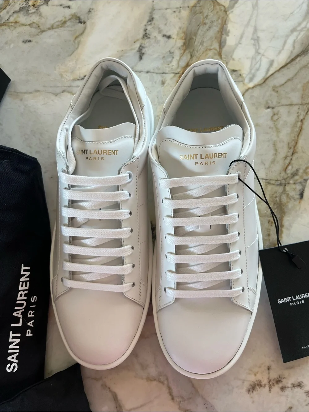 Saint Laurent Men’s White Leather Minimalist Low-Top Sneakers - Picture 3 of 5